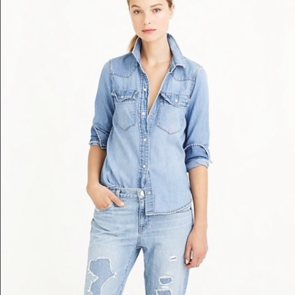 J.Crew Western denim snap shirt light blue size 12